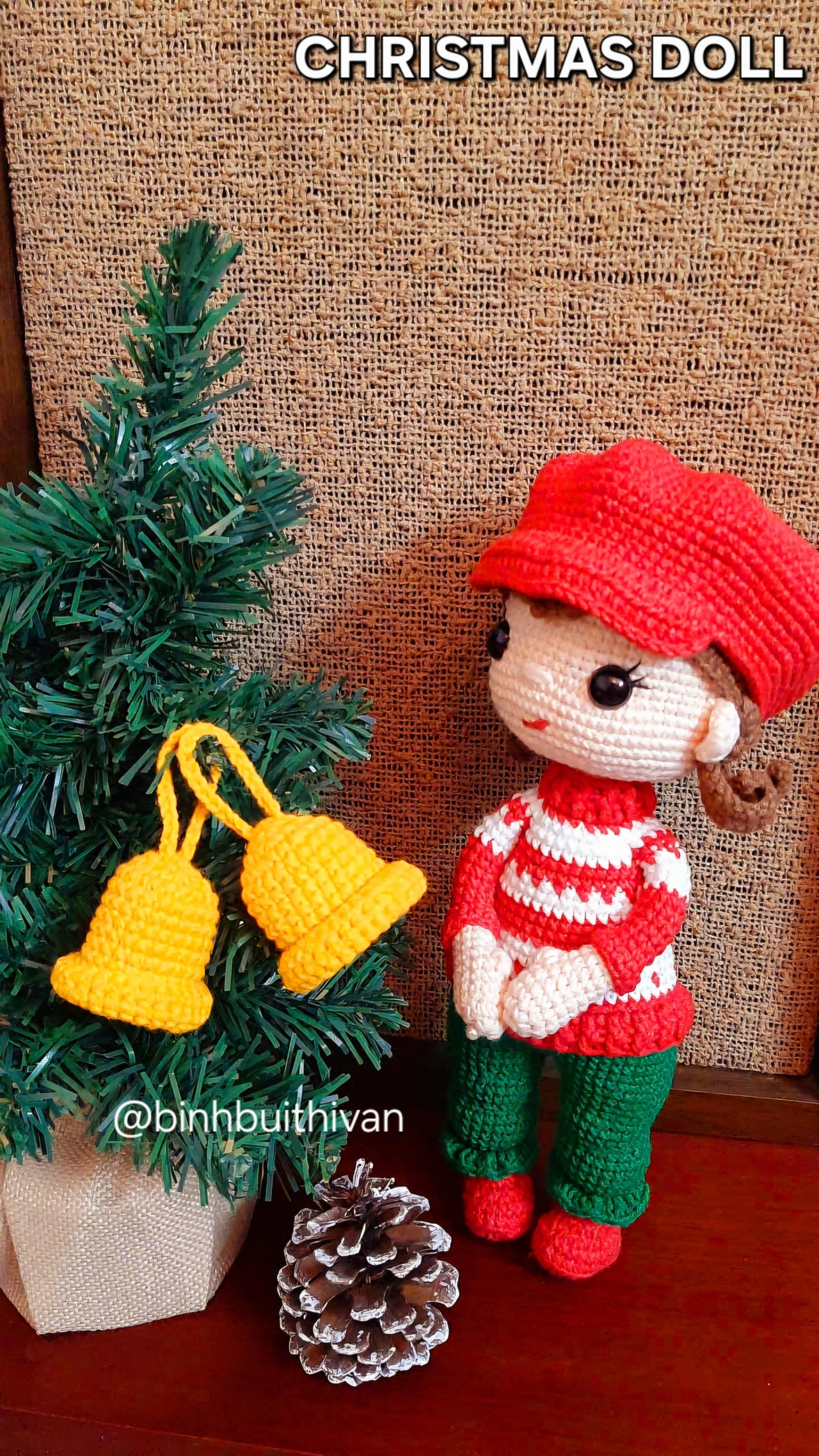 Crochet doll pattern, Amigurumi doll, Christmas Doll