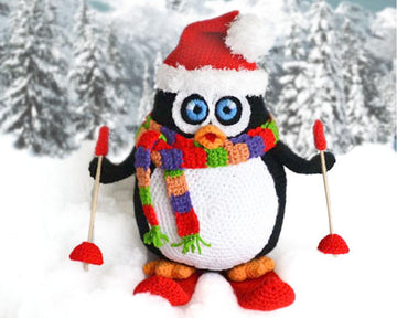 Jumbo Christmas Penguin Crochet Pattern - Large 40 cm Amigurumi Penguin with Hat, Scarf & Skis (PDF)