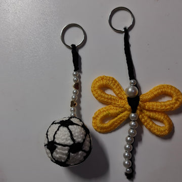 Crochet Football & Dragonfly key chain
