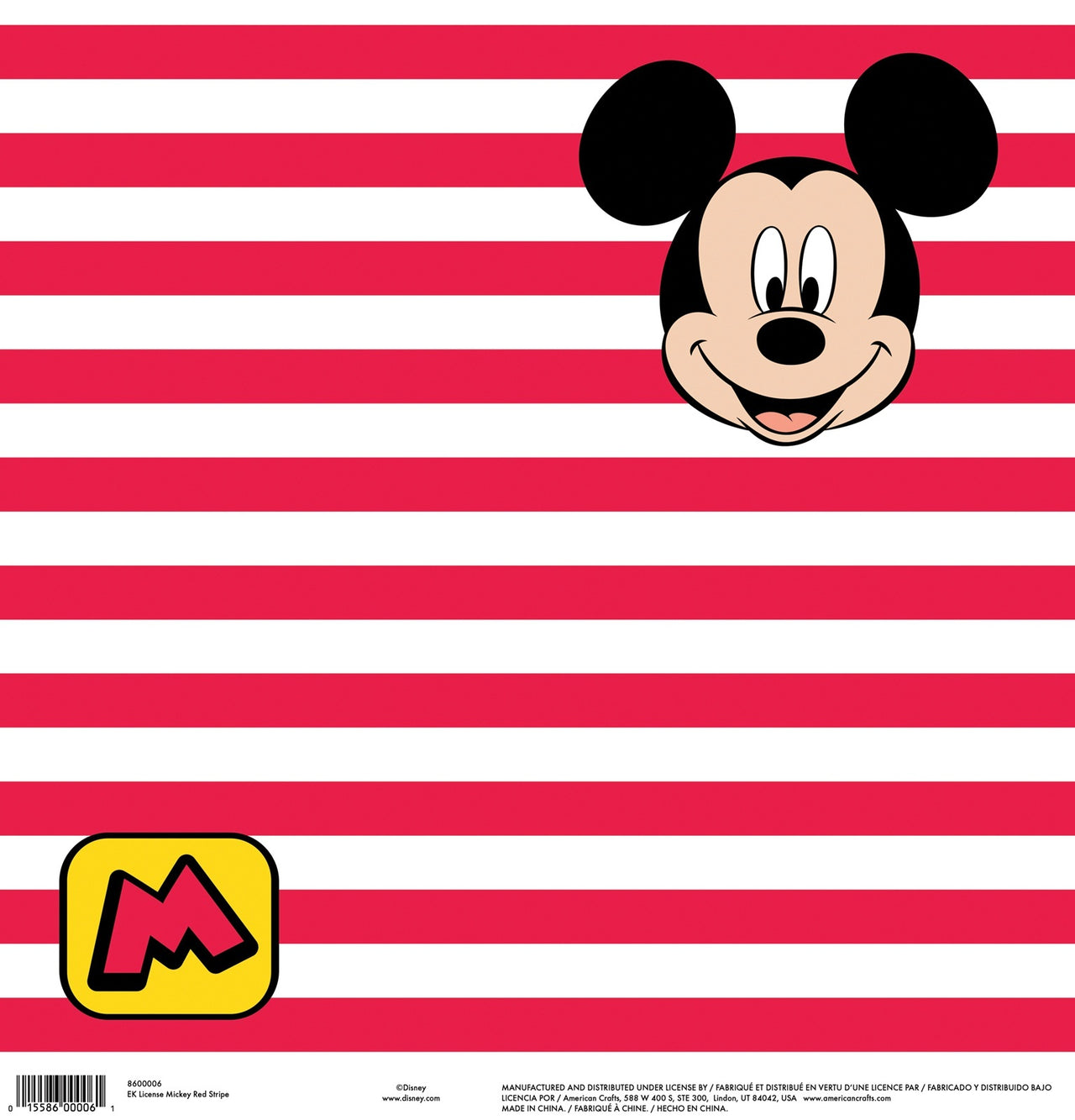 EK Success EK Disney Single-Sided Cardstock 12"X12" 25/Pkg - Mickey Red Stripe