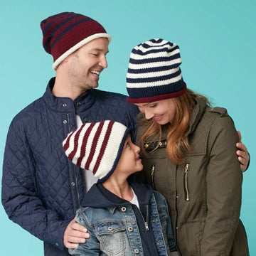 Family Striped Beanies in Caron United - Downloadable PDF