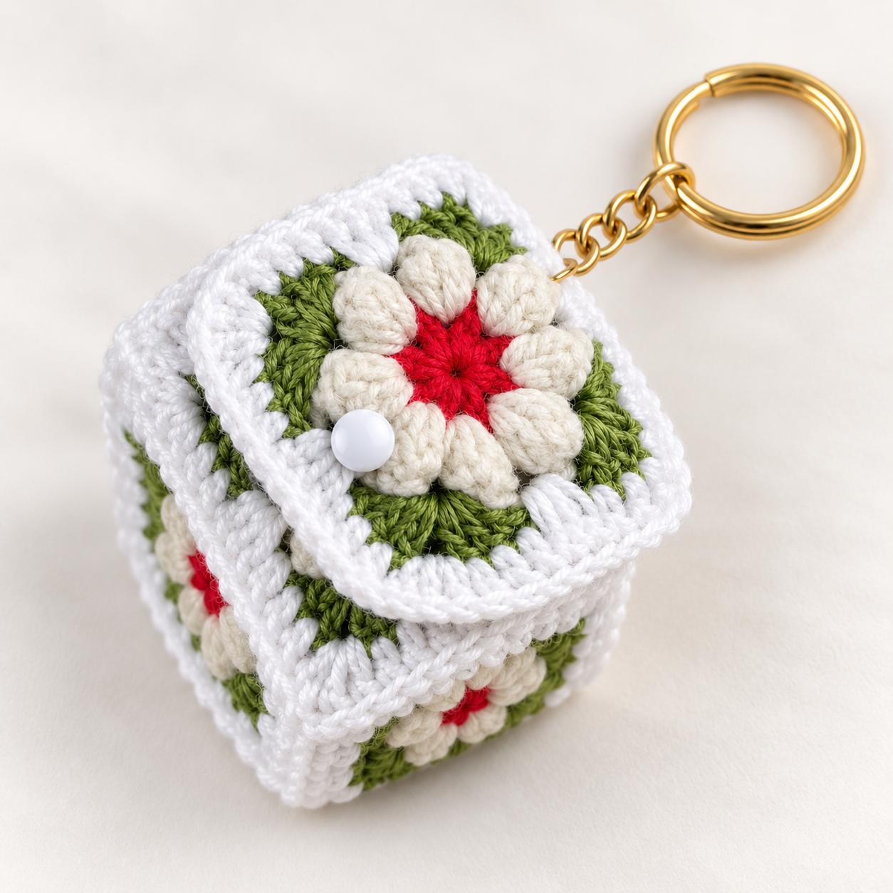 Crochet Earbud Bag Keychain Pattern – Mini Earphone Pouch PDF + Video Tutorial