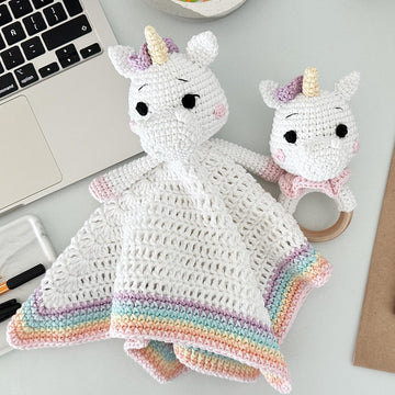 Unicorn Baby Lovey Blanket & Rattle Crochet Pattern PDF – Cute Stuffed Toy Tutorial