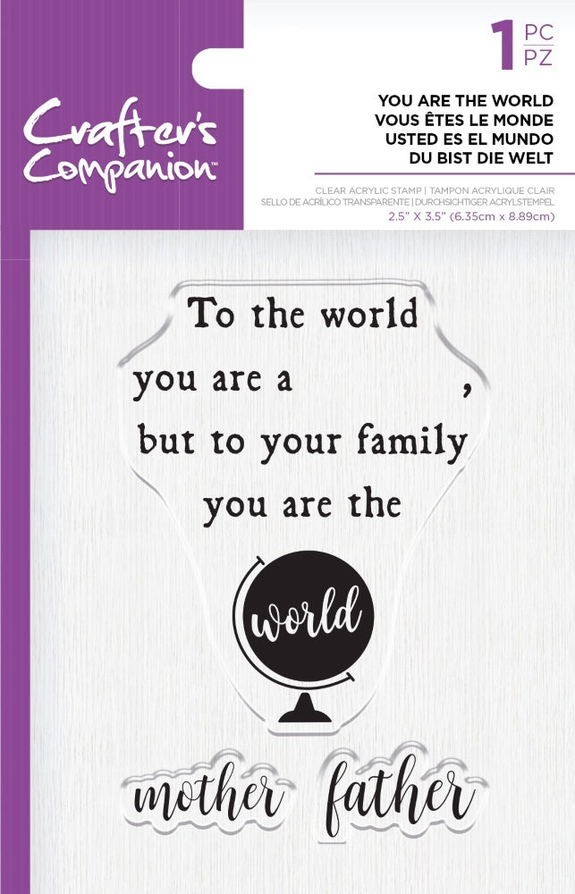 Crafter's Companion Clear Acrylic Quirky Stamp 2.5"X3.5" - You Are The World