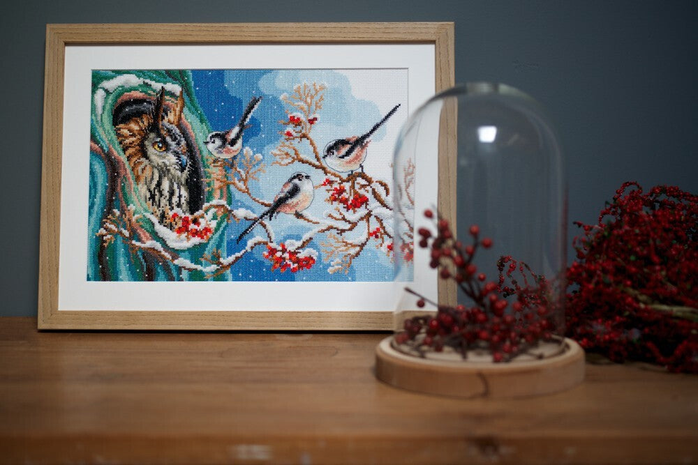 Vervaco Owl & Long-tailed Tits Cross Stitch Kit - 33cm x 22cm