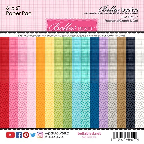 Doodlebug Bella Besties Double-Sided Paper Pad 6"X6" 32/Pkg - Rainbow, 16 Designs/2 Each
