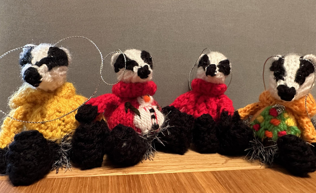 BADGER WEARING CABLE/CHRISTMAS JUMPER/HOODIE FERRERO ROCHER/LINDOR CHOCOLATE COVER/HANGING ORNAMENT