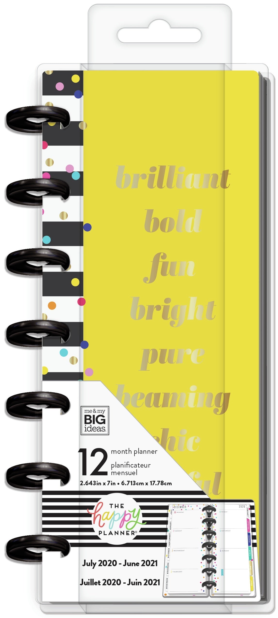 Happy Planner 12-Month Dated Skinny Mini Planner - Brilliant Bold Color, July 2020