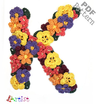Floral letter K crochet applique pattern