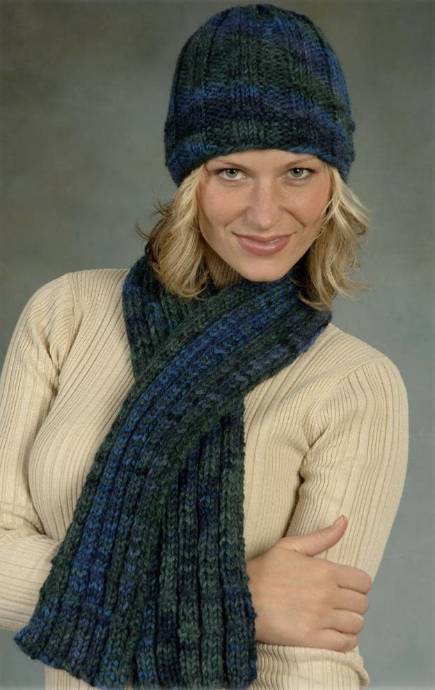 Ribs & Ridges Hat And Scarf in Plymouth Yarn Baby Alpaca Grande Hand Dye - 1750 - Downloadable PDF