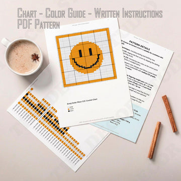 Mini C2C Emoji Smile Face Pillow 42x42 Squares Crochet Pattern