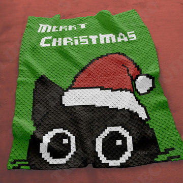 C2C CROCHET PATTERN Christmas Black Cat Santa Hat Baby Blanket C2C