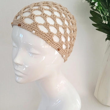 Beaded Square Mesh Skull Cap