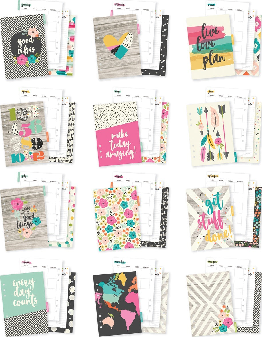 Carpe Diem Good Vibes Double-Sided A5 Planner Inserts - Monthly, Undated