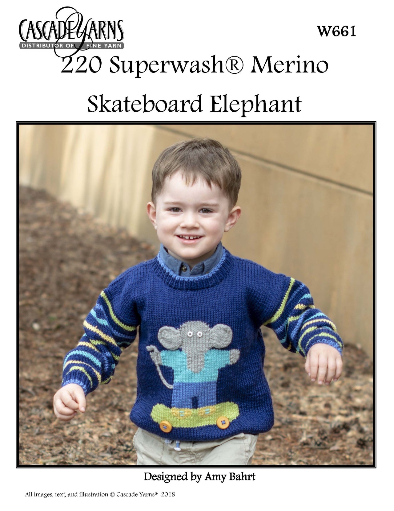 Skateboard Elephant in Cascade Yarns 220 Superwash® Merino - W661 - Downloadable PDF