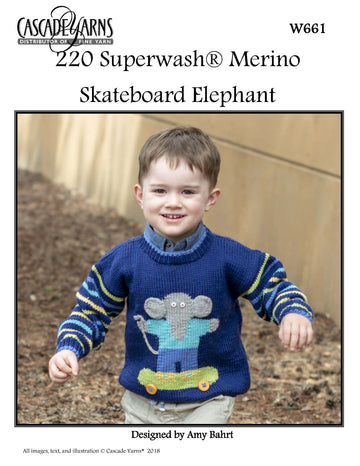 Skateboard Elephant in Cascade Yarns 220 Superwash® Merino - W661 - Downloadable PDF
