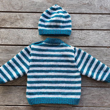 Jupiter - Babies 4ply shoulder buttoning jumper and beanie