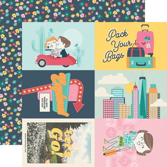 Simple Stories Going Places Double-Sided Cardstock 12"X12" 25/Pkg - 4"X6" Elements