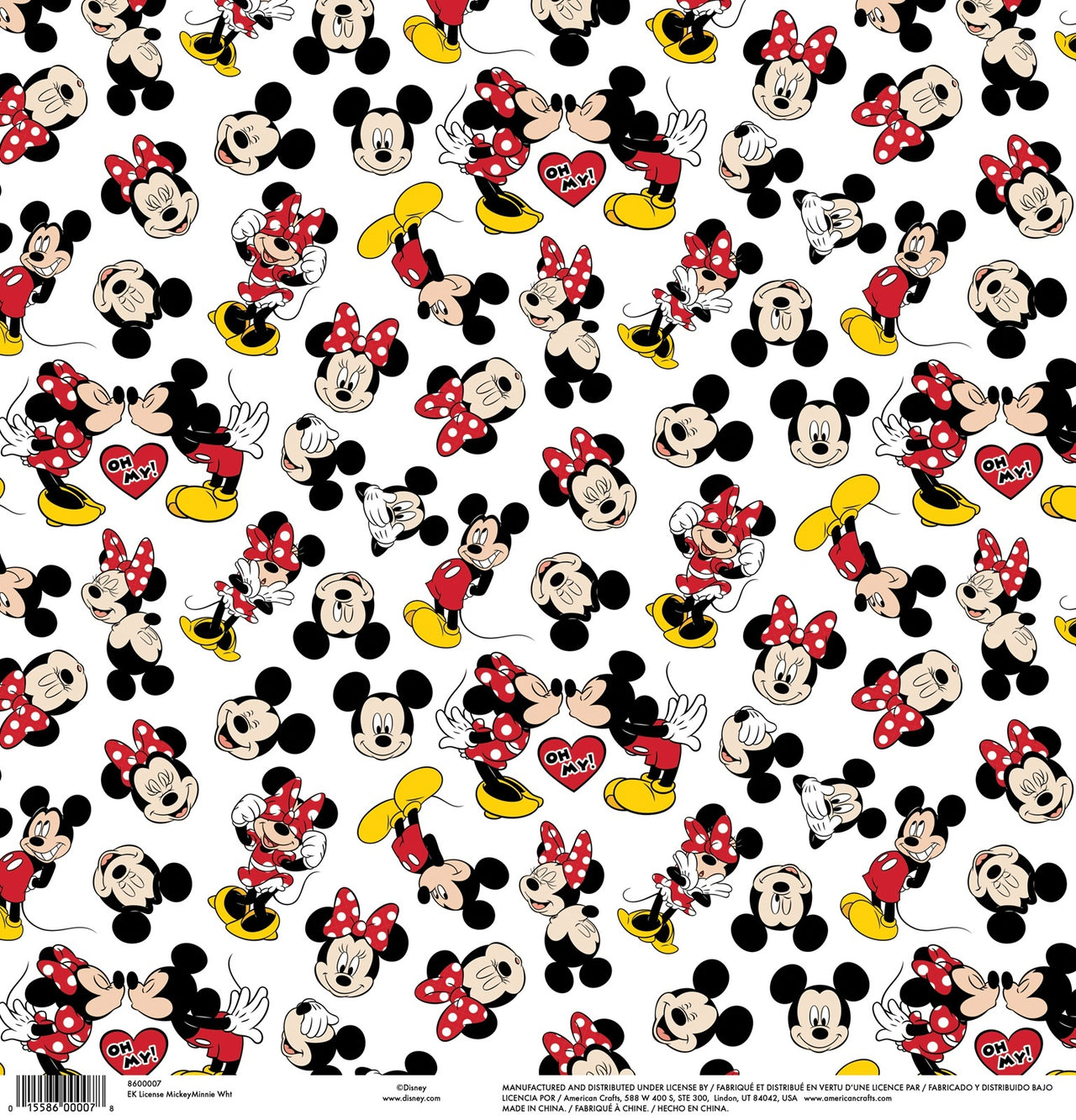 EK Success EK Disney Single-Sided Cardstock 12"X12" 25/Pkg - Mickey & Minnie White
