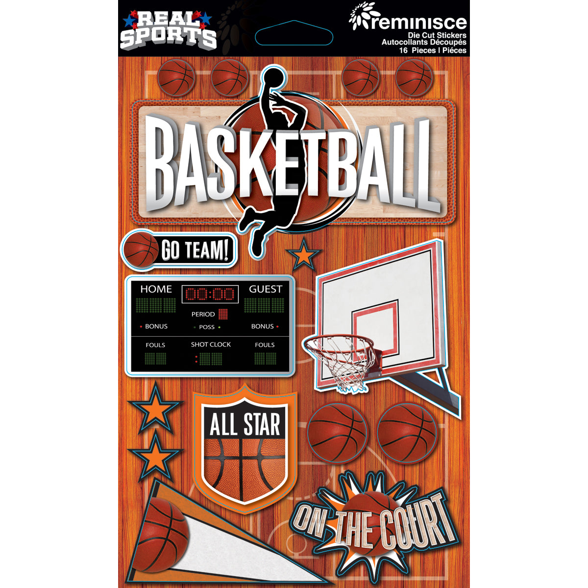 Reminisce Real Sports Cardstock Stickers 6"X4.5" - Basketball