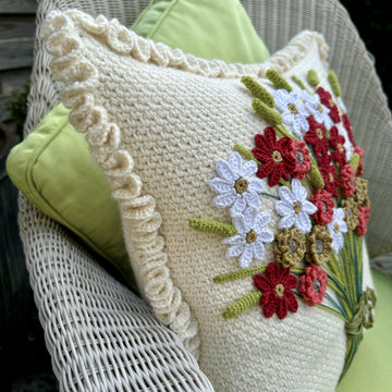 Handtied bouquet crochet cushion