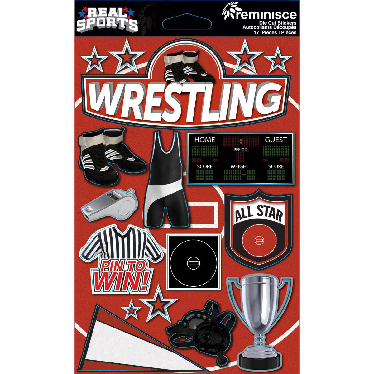 Reminisce Real Sports Cardstock Stickers 6"X4.5" - Wrestling
