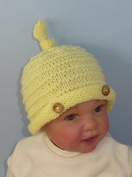 Baby Roll Brim Stripey Topknot Beanie Hat