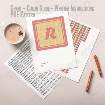 Letter R Name C2C crochet baby blanket pattern | 2 colors design