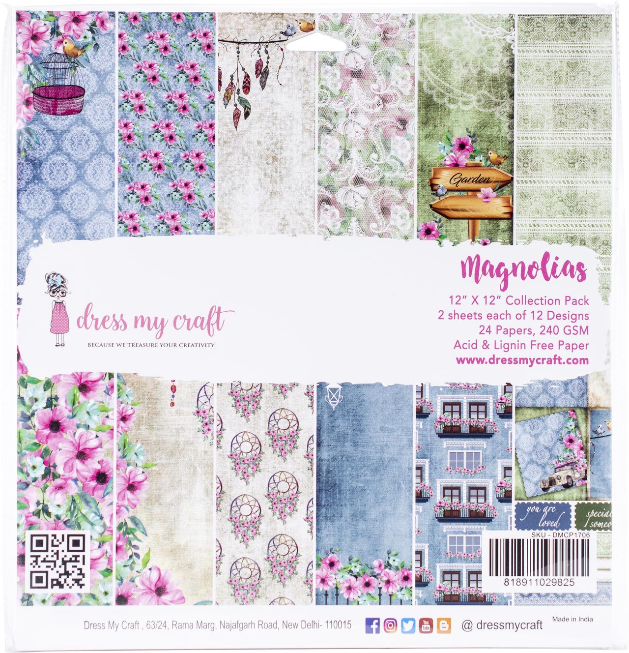 Dress My Crafts Single-Sided Paper Pad 12"X12" 24/Pkg - Magnolias, 12 Designs/2 Each