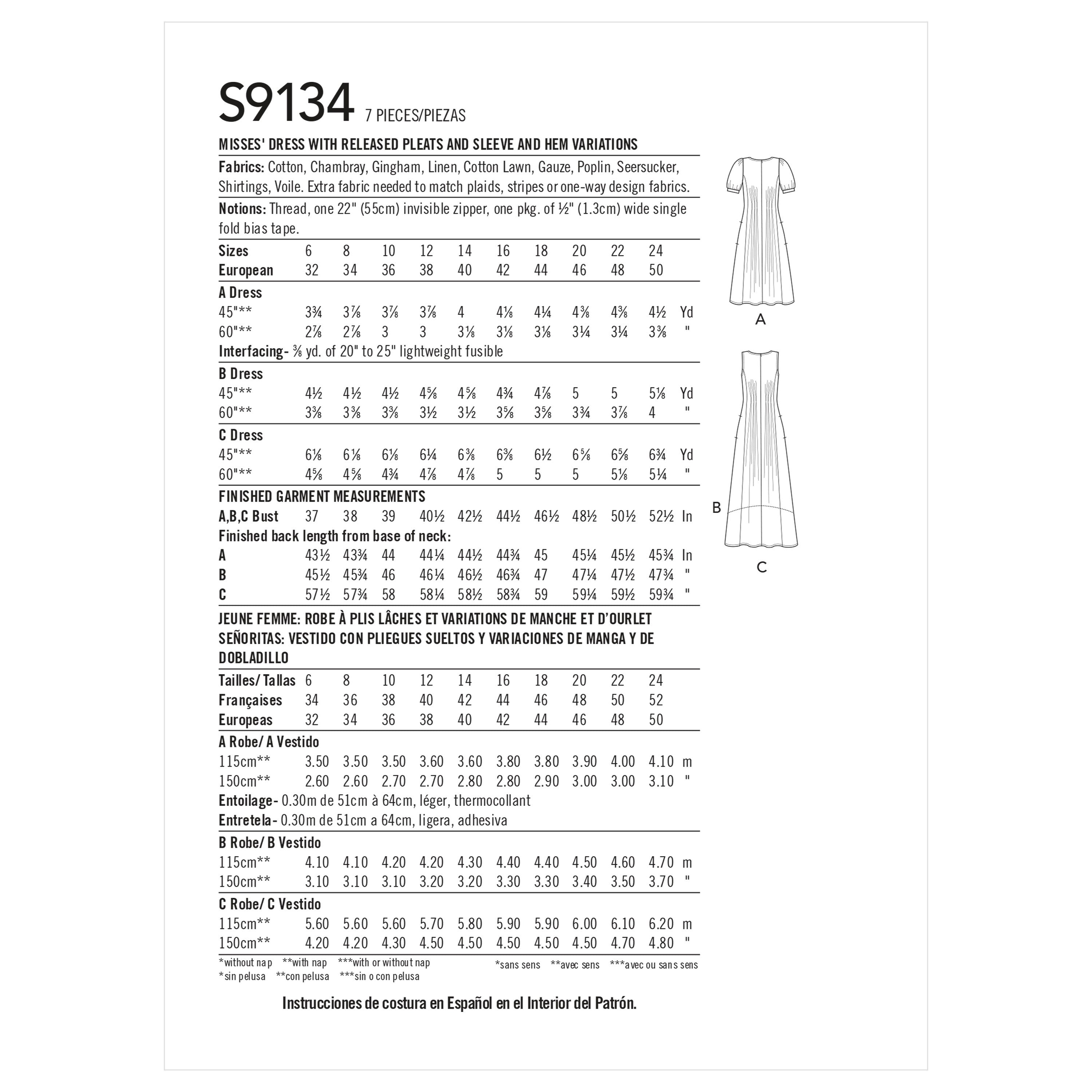 Simplicity Misses' Released Pleat Dress S9134 - Sewing Pattern