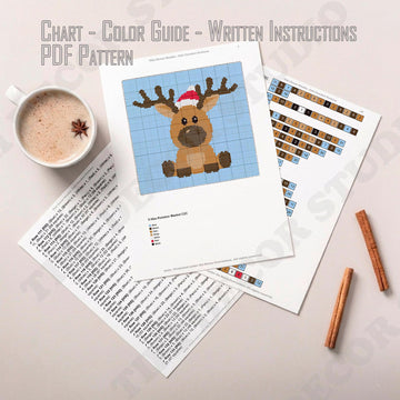 X-Mas Reindeer Blue Blanket C2C Santa Christmas Throw C2C CROCHET PATTERN