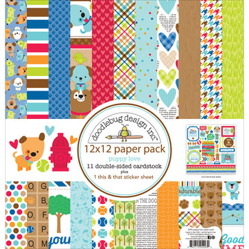 Doodlebug Double-Sided Paper Pack 12"X12" 12/Pkg - Puppy Love