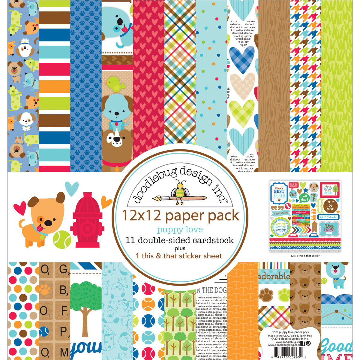 Doodlebug Double-Sided Paper Pack 12"X12" 12/Pkg - Puppy Love