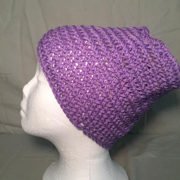 Crocheted Purple Spiral Messy Bun Hat