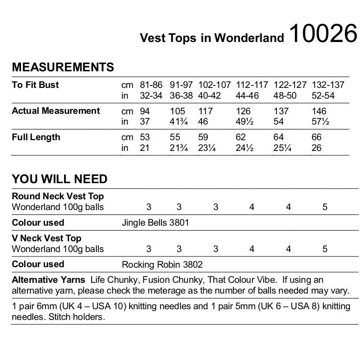 Vest Tops in Stylecraft Wonderland - 10026 - Downloadable PDF