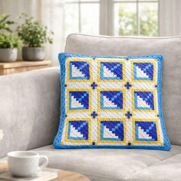 Mosaic Square Seville Tiles Sea Blue Pillow Mini C2C Crochet Pattern