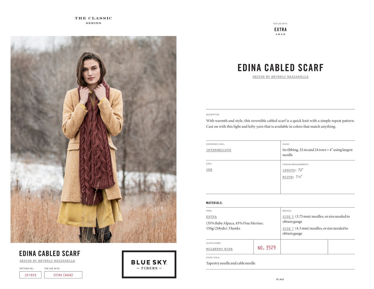 Blue Sky Fibers Edina Cabled Scarf PDF