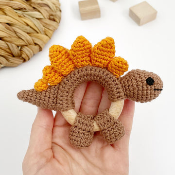 Crochet dinosaur baby rattle teether toy crochet pattern Stegosaurus