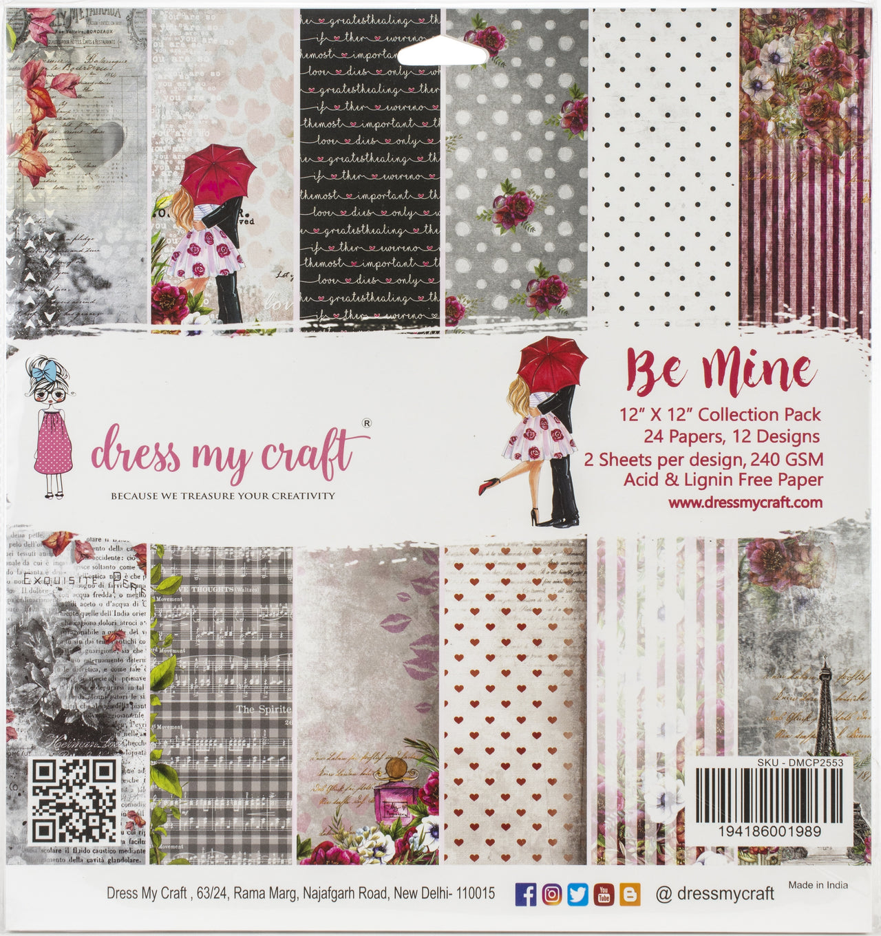 Dress My Crafts Single-Sided Paper Pad 12"X12" 24/Pkg - Be Mine, 12 Designs/2 Each
