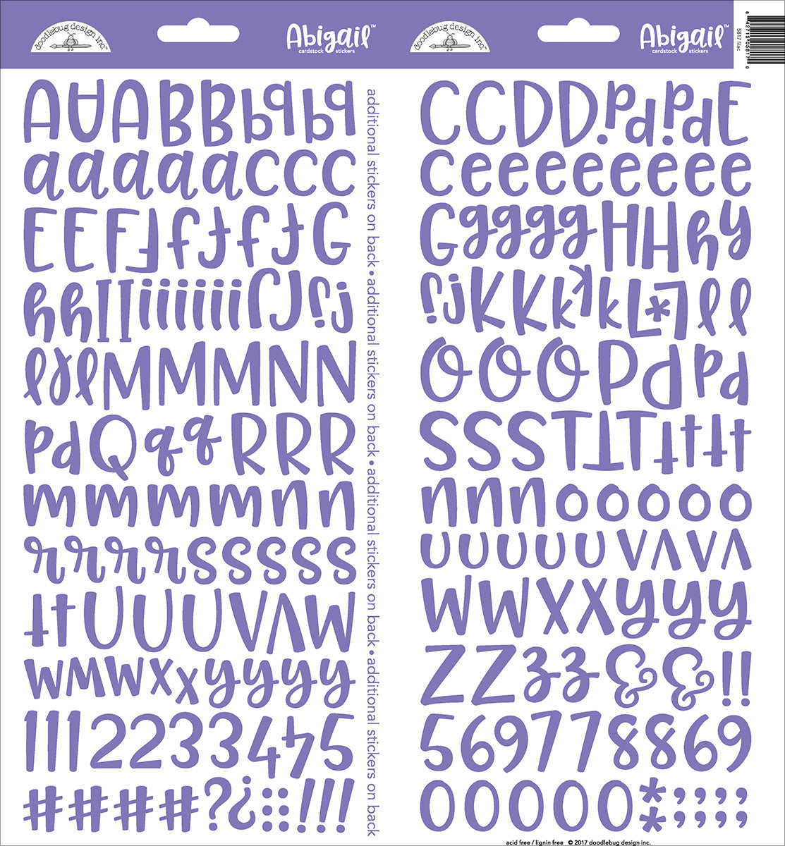 Doodlebug Abigail Font Alpha Cardstock Stickers 6"X13" 2/Pkg - Lilac