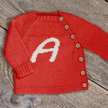 Letter A Knit kids sweater PDF Knitting Pattern, Custom initial motif duplicate stitch color work