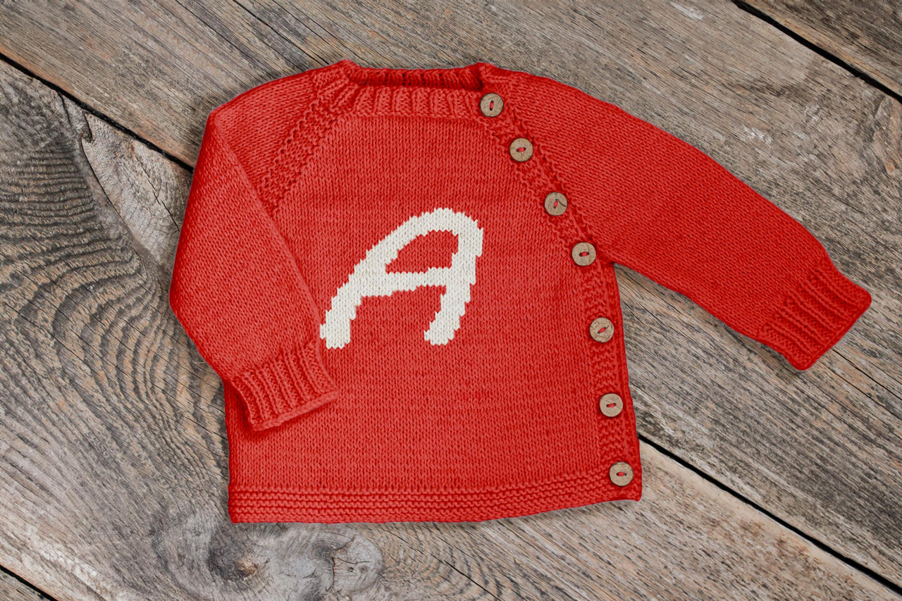 Letter A Knit kids sweater PDF Knitting Pattern, Custom initial motif duplicate stitch color work