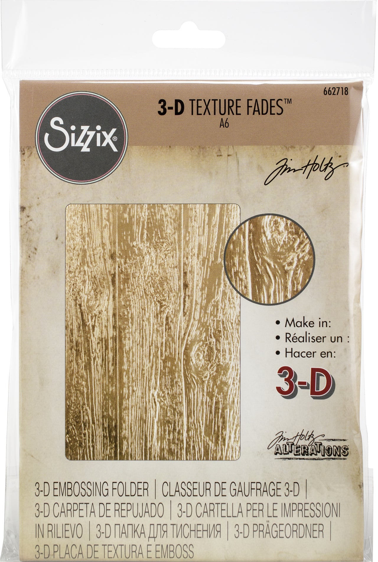 Sizzix 3D Texture Fades Embossing Folder By Tim Holtz - Lumber