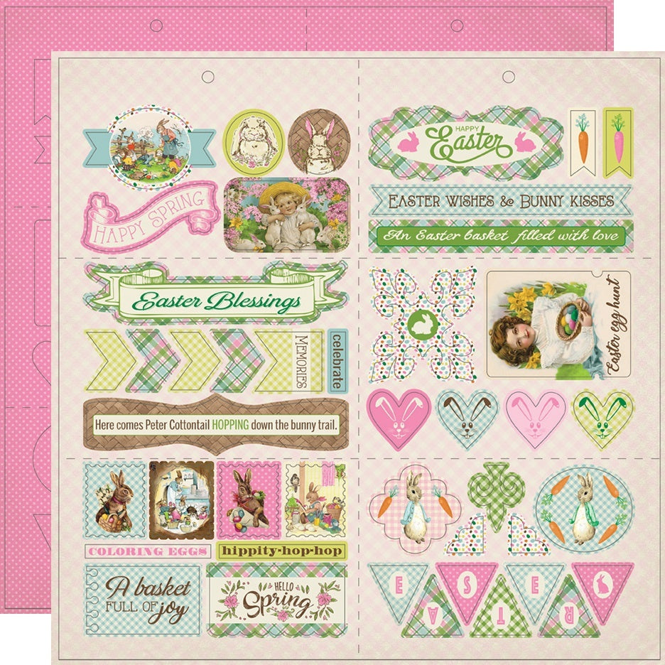 Authentique Paper Cottontail Double-Sided Cardstock Die-Cut Sheet 12"X12" - Elements