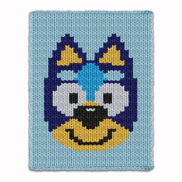 Finger Knitting Pattern, Blue Puppy Dog Knit Kids Throw Blanket