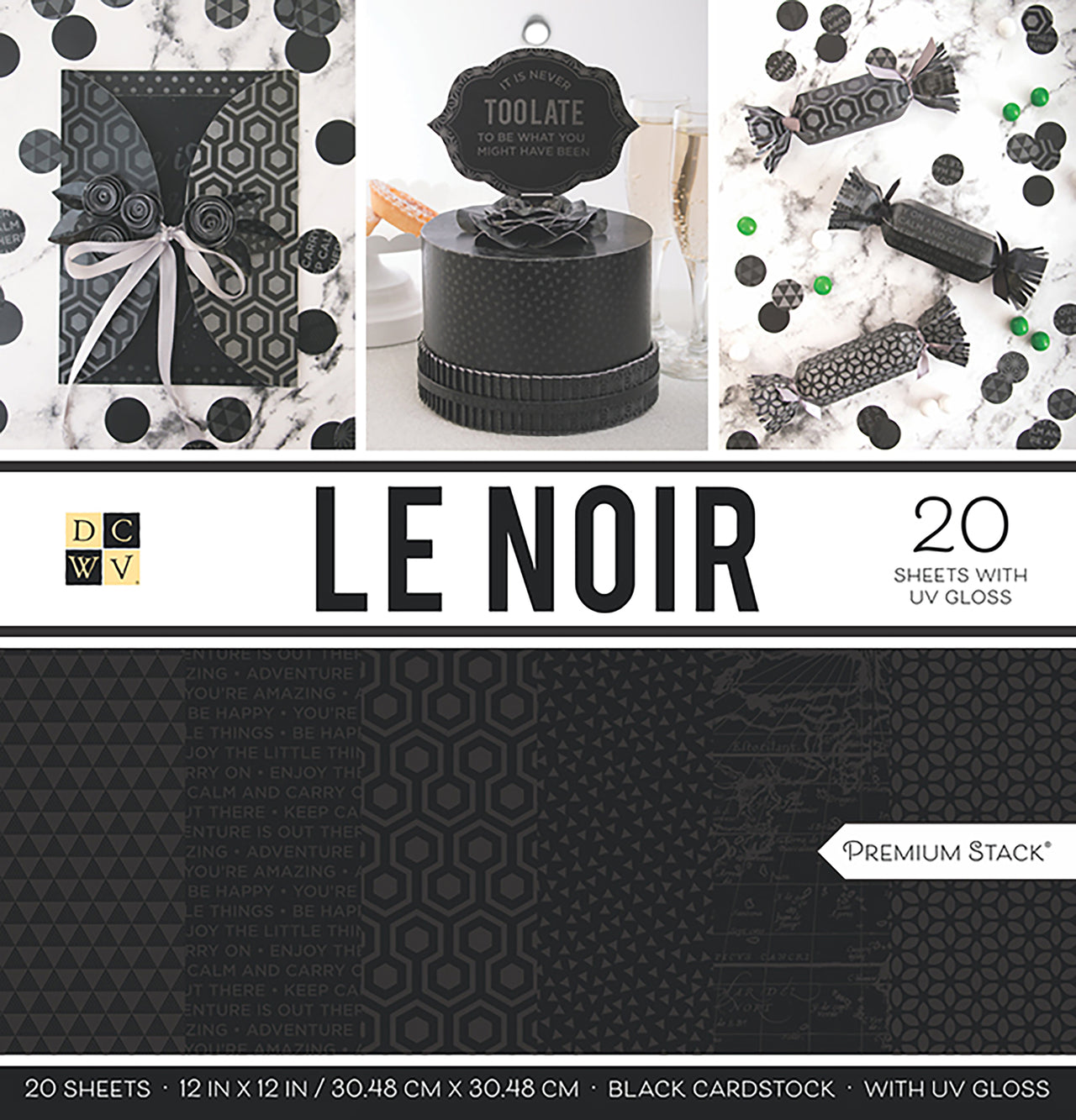 American Crafts DCWV Single-Sided Cardstock Stack 12"X12" 20/Pkg - Le Noir, 10 Des/2 Each, 12 W/UV Gloss