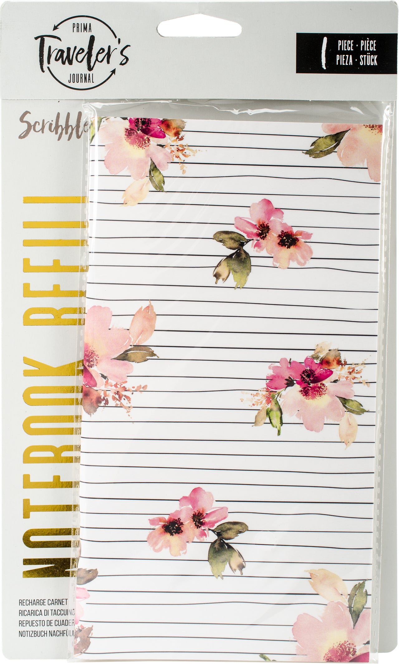 Prima Marketing Traveler's Journal Refill Notebook - Scribble Lines Floral W/Ivory Paper