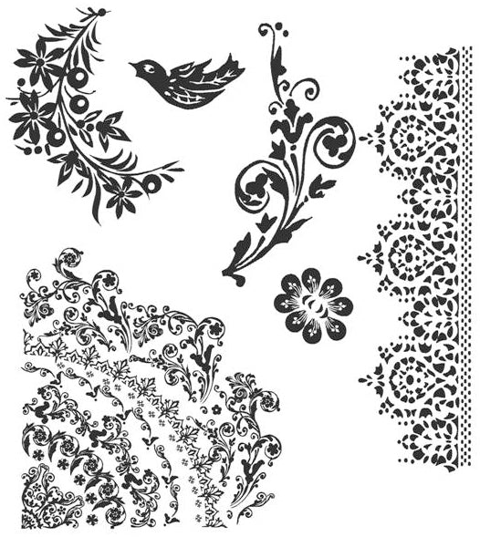 Stampers Anonymous Tim Holtz Cling Stamps 7"X8.5" - Floral Tattoo