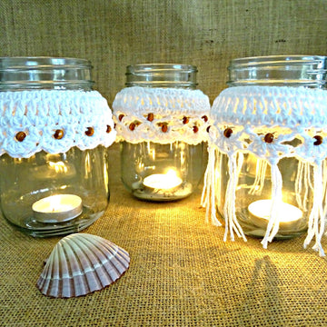 Crochet Beaded Candle Cozy Trio