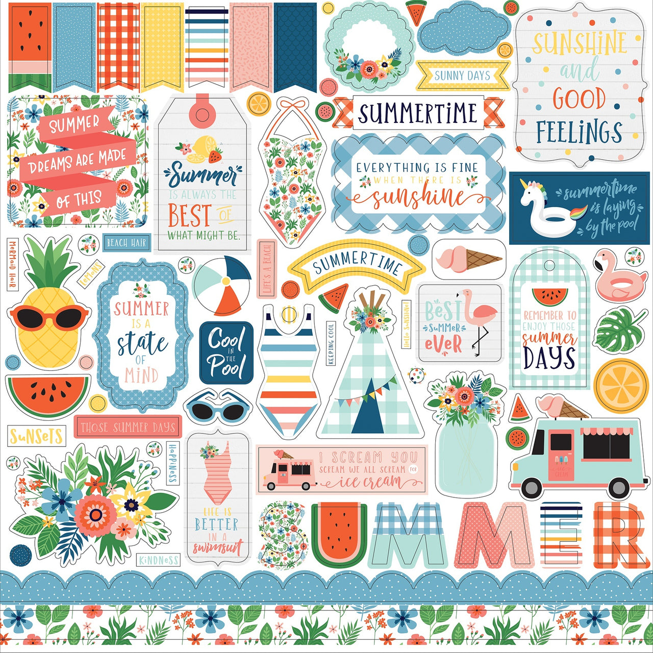 Echo Park Paper Summertime Cardstock Stickers 12"X12" - Elements